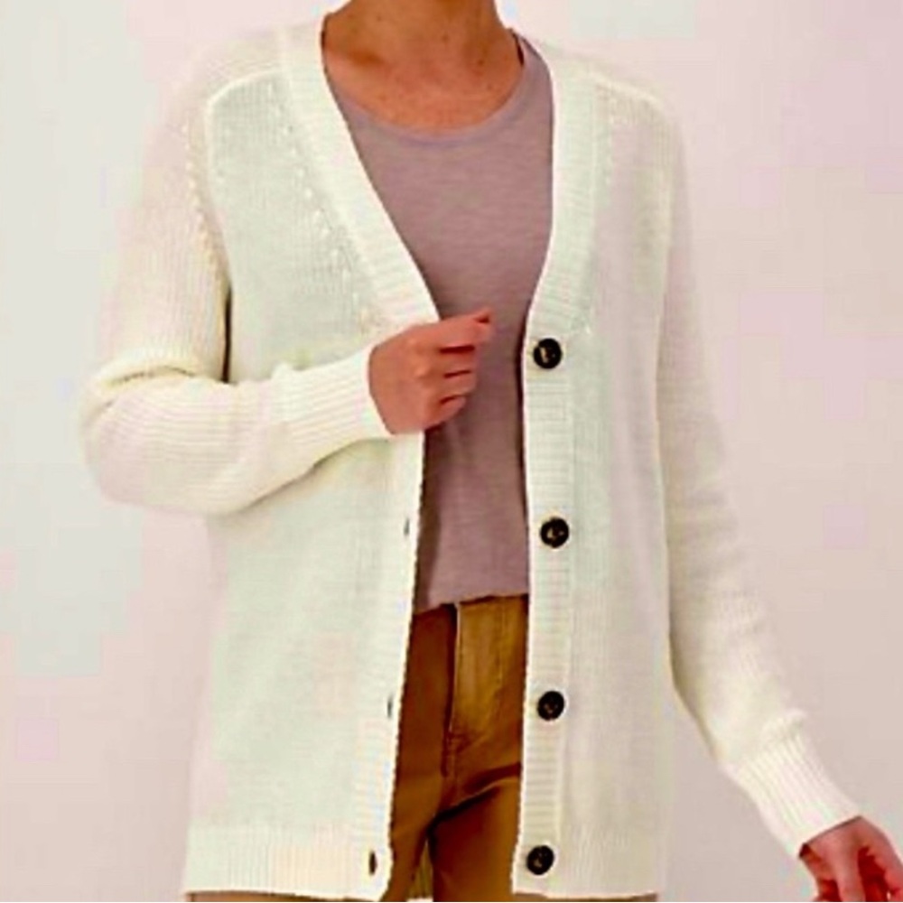 NWT Belle By Kim Gravel Cream V-Neck Casual Cardigan Woman’s Sweater / XS